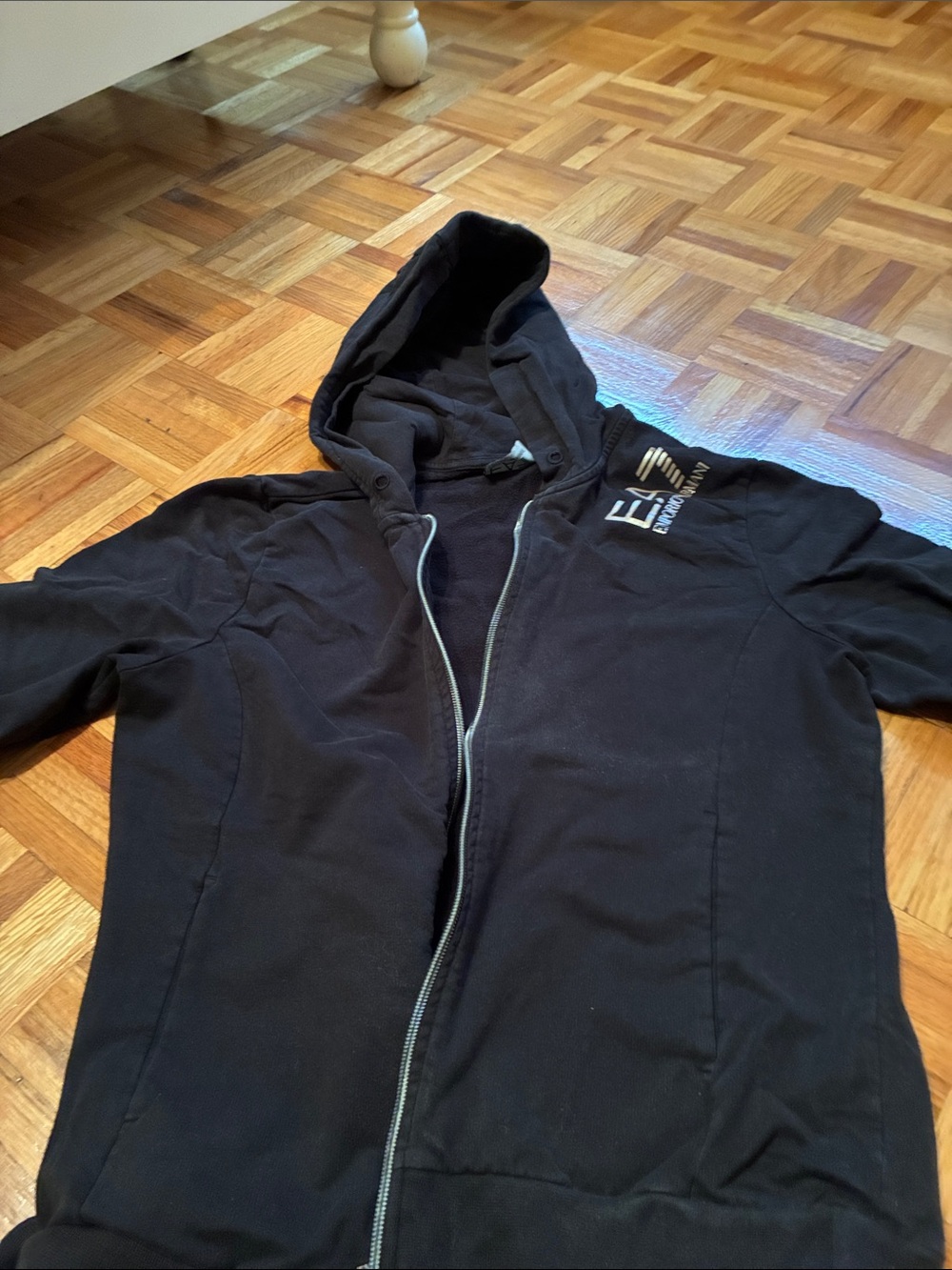 Emporio Armani Black Hooded Zip Jacket with Contrast Trim